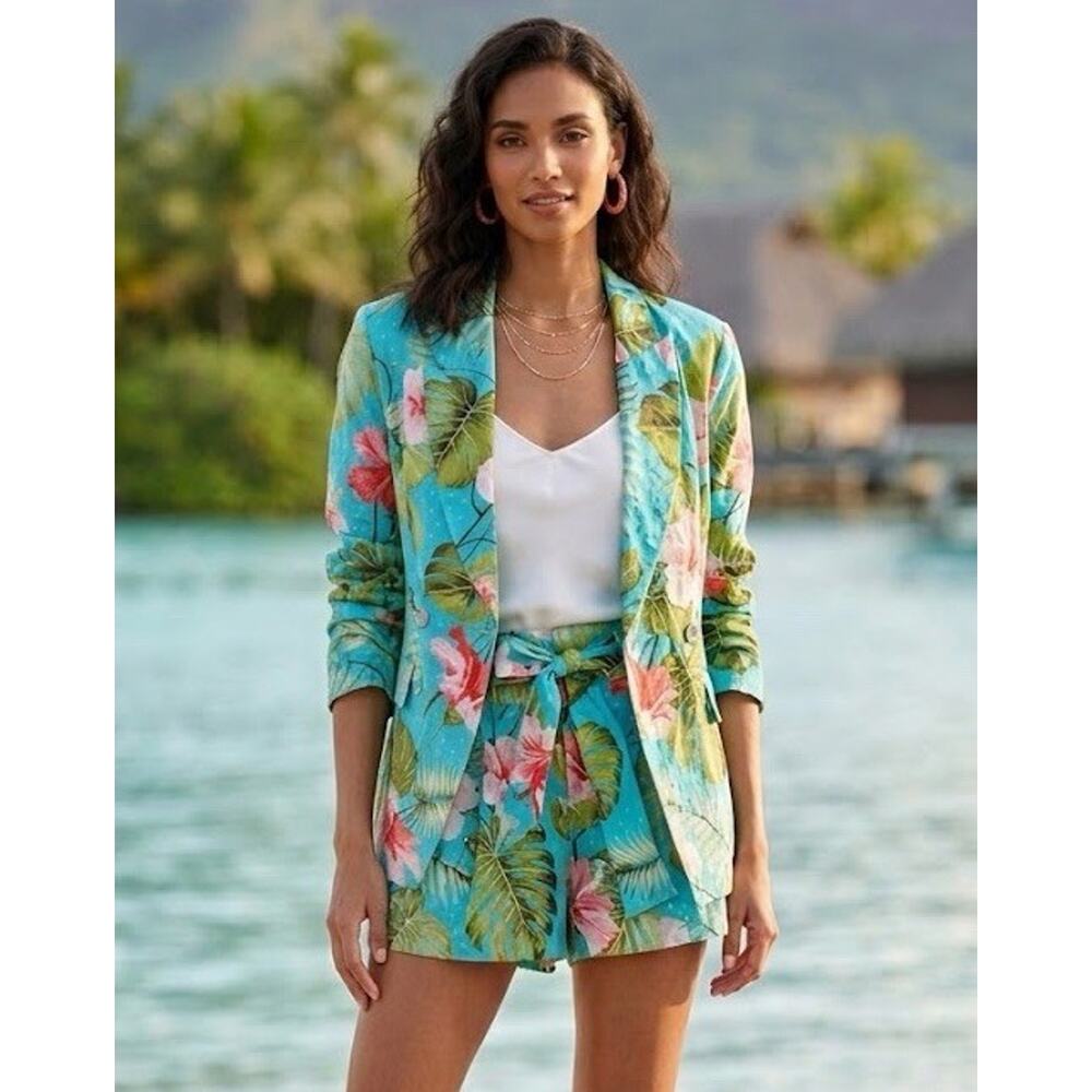 Alla Berman Ursula Blazer & Ulla Shorts Set Tropical Hibiscus Sequin Small